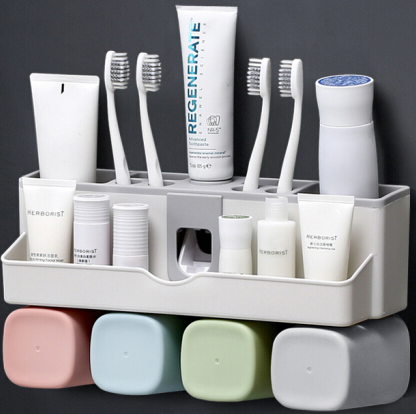 乐艺佳吸盘牙刷架漱口杯刷牙杯洗漱套装